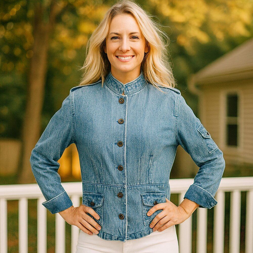 Bay Studio Acid Wash Military Timeless Denim Jacket Size Medium